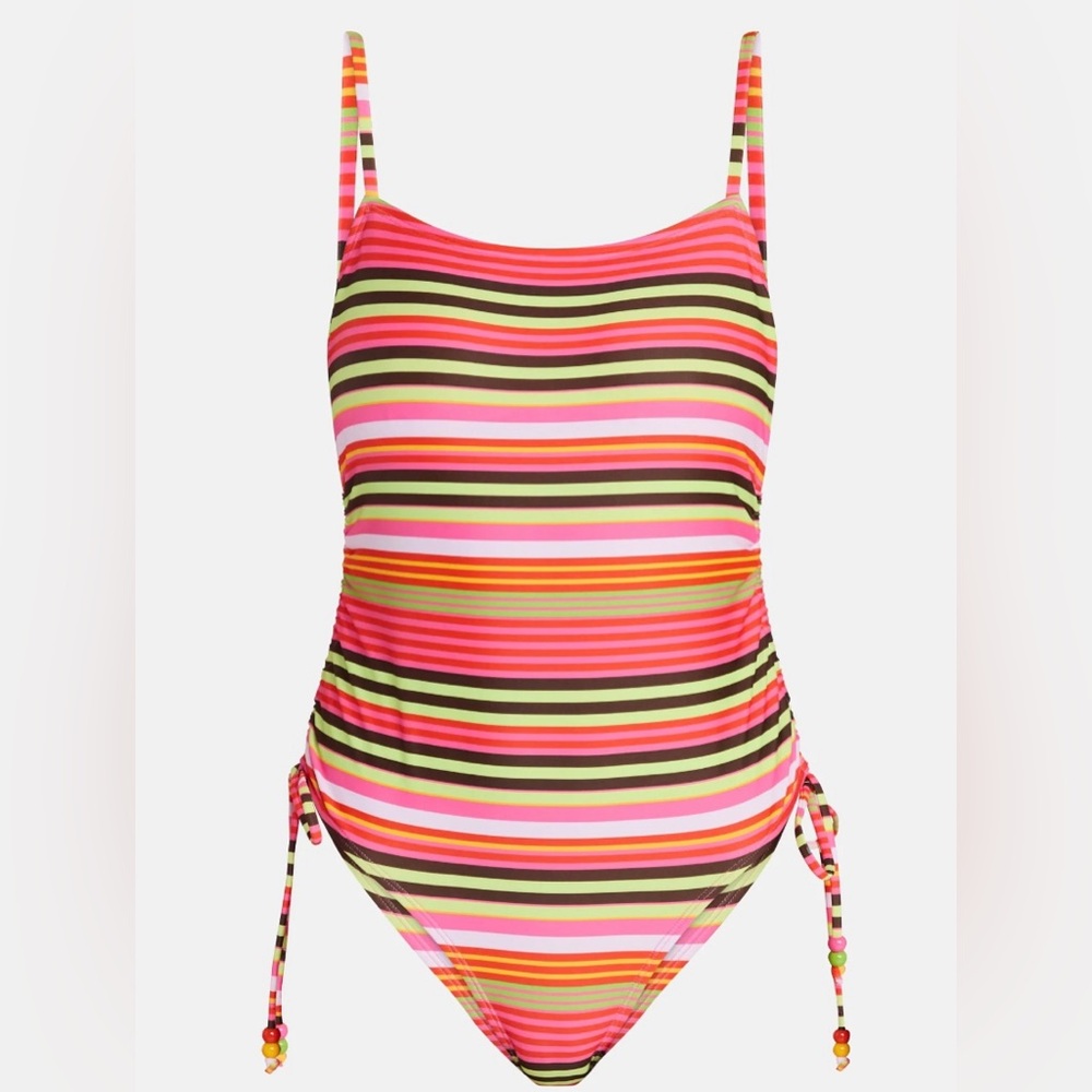 NWT No Boundaries Neon Stripe One Piece Swimsuit XL Cheeky High Leg